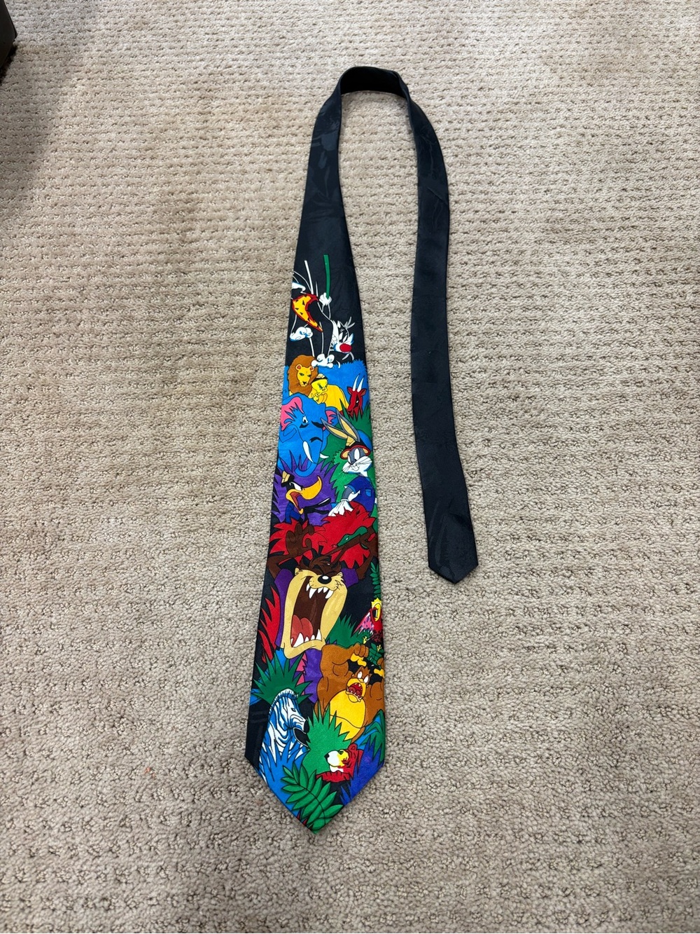 Warner Bros. Black Tie with Multicolor Looney Tunes Characters in Jungle 1993